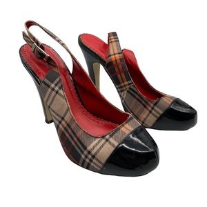 Anne Michelle Modeli Women's Multicolor Plaid Slingback Heeled Pumps Size 7